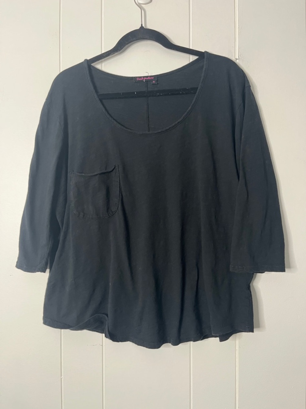 Fresh Produce Black Scoop Neck Women's Top 100% cotton Jersey Knit O/S - Picture 5 of 9